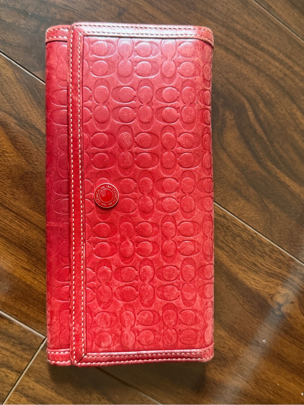 Vintage red Coach signature envelope long wallet